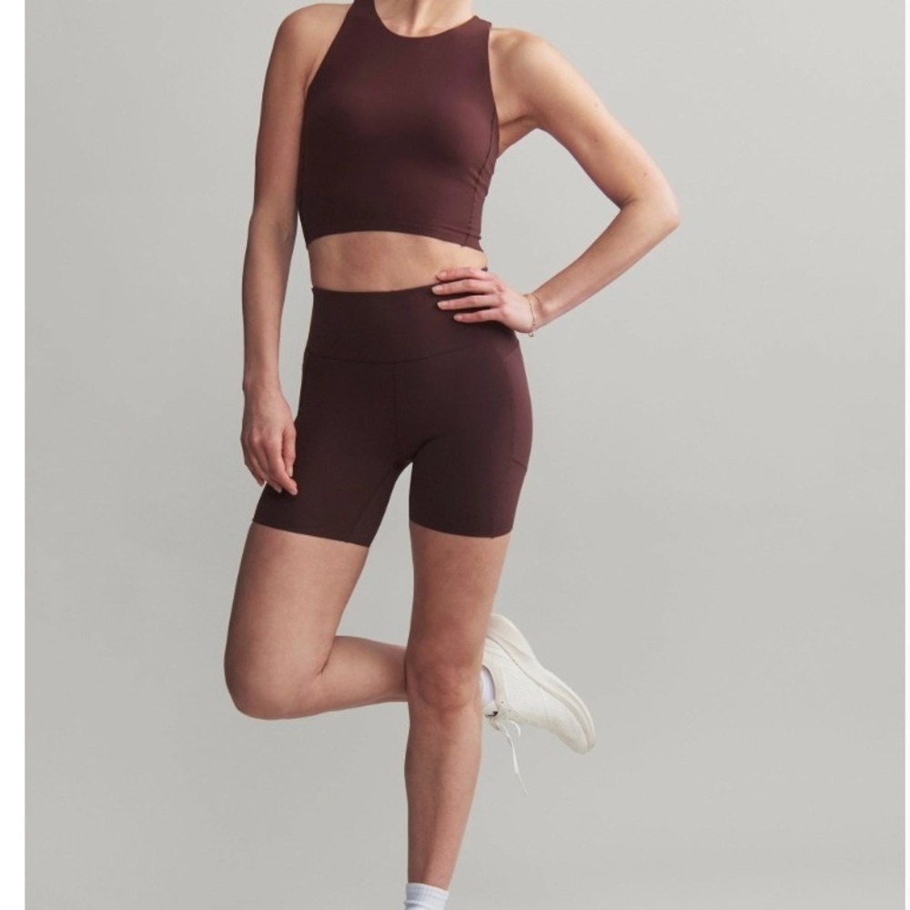 Rhone Revive 6" Short Brown‎ Berry Womens XS High Waisted Athletic Bike Shorts